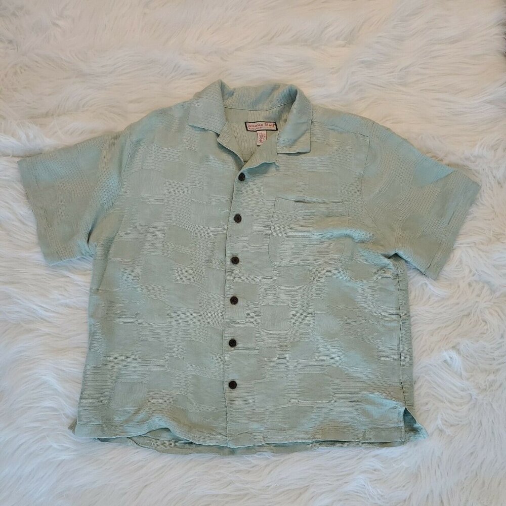 Jamaica Bay Mens Size L Green Hawaiian Button Down Shirt Short Sleeve - Picture 3 of 9